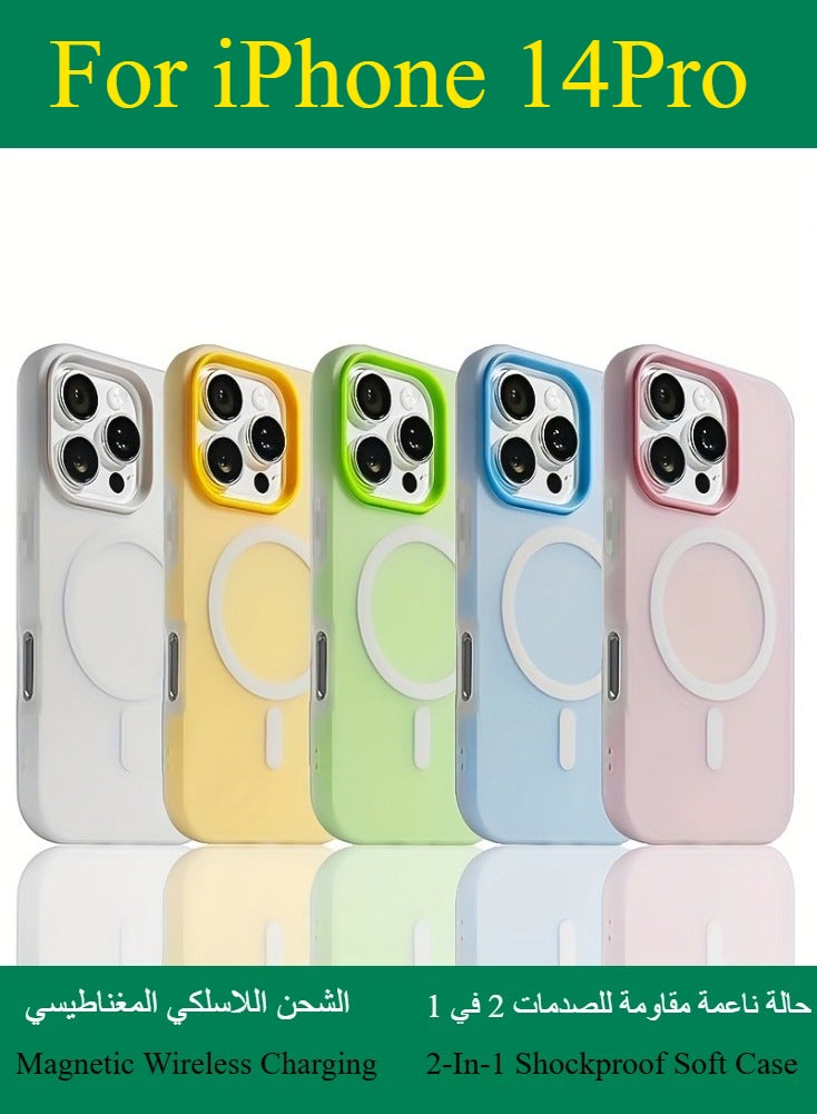 Dili Apple Pink  iPhone 14 Pro Matte Candy Color Magnetic Wireless Charging Phone Case iPhone Double Layer 2-In-1 Shockproof Soft Cover - Image 2