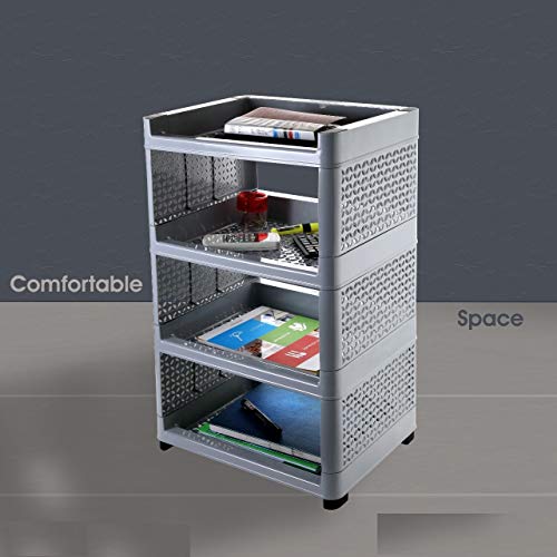 ShopoBox Multi Purpose Unbreakable Plastic Rack 4 Shelves Fruits Vegetable Storage Household Office Stand (Multi Color) - Image 3