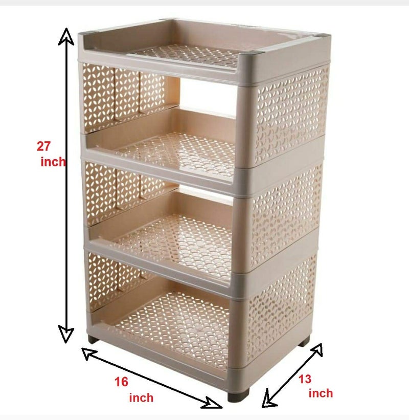 ShopoBox Multi Purpose Unbreakable Plastic Rack 4 Shelves Fruits Vegetable Storage Household Office Stand (Multi Color) - Image 2