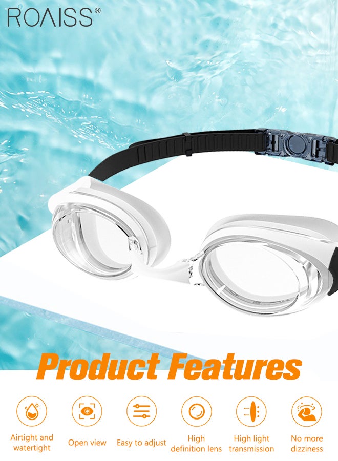 رويس نظارة السباحة للبالغين مع حشية سيليكون ناعمة، نظارات حمام السباحة ذات رؤية واضحة لا تسرب مضادة للضباب للرجال والنساء أبيض وأسود - Image 2