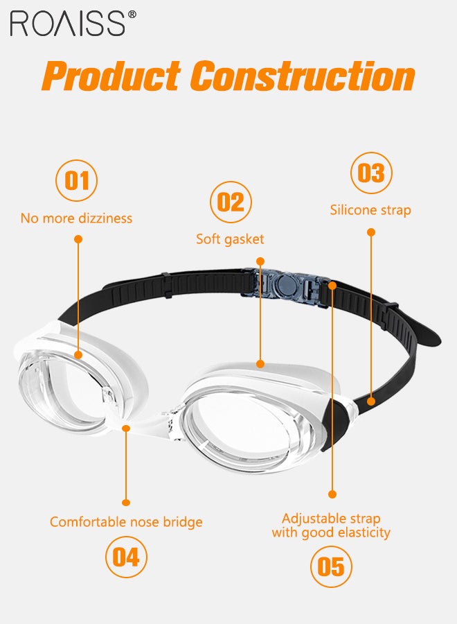 رويس نظارة السباحة للبالغين مع حشية سيليكون ناعمة، نظارات حمام السباحة ذات رؤية واضحة لا تسرب مضادة للضباب للرجال والنساء أبيض وأسود - Image 3