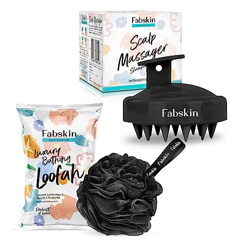 FABSKIN Loofah for Bathing & Scalp Massager Shampoo Brush Combo For Men & Women | Black - Image 1