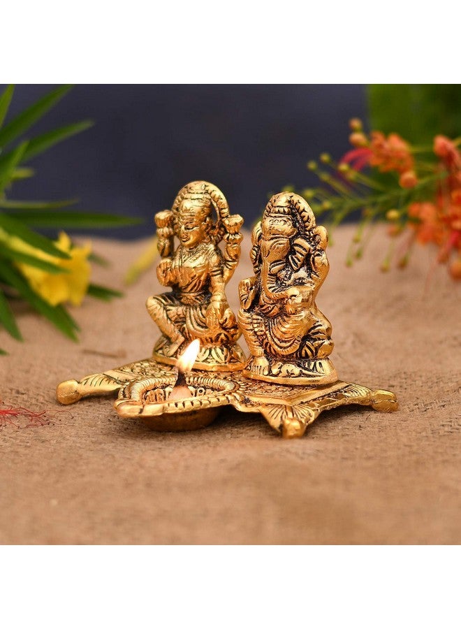 Collectible India Laxmi Ganesh Murti Idol Diya Puja Deepak - Metal Lakshmi Ganesh Statue - Diwali Home Decoration Items - Lakshmi Ganesh for Diwali Showpiece Oil Lamp Set of 5 - Image 4