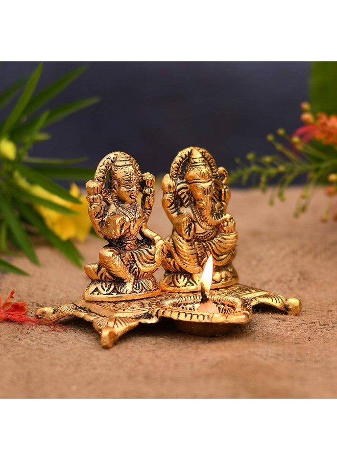 Collectible India Laxmi Ganesh Murti Idol Diya Puja Deepak - Metal Lakshmi Ganesh Statue - Diwali Home Decoration Items - Lakshmi Ganesh for Diwali Showpiece Oil Lamp Set of 5 - Image 3