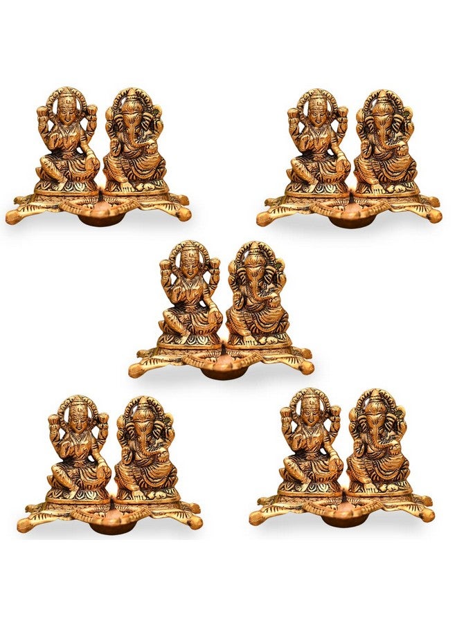Collectible India Laxmi Ganesh Murti Idol Diya Puja Deepak - Metal Lakshmi Ganesh Statue - Diwali Home Decoration Items - Lakshmi Ganesh for Diwali Showpiece Oil Lamp Set of 5 - Image 1