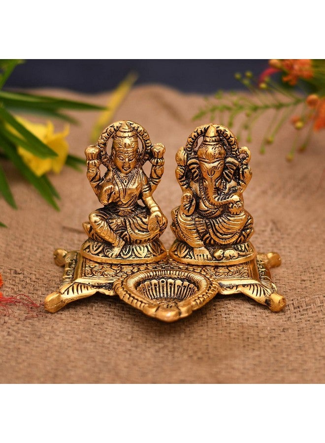 Collectible India Laxmi Ganesh Murti Idol Diya Puja Deepak - Metal Lakshmi Ganesh Statue - Diwali Home Decoration Items - Lakshmi Ganesh for Diwali Showpiece Oil Lamp Set of 5 - Image 2