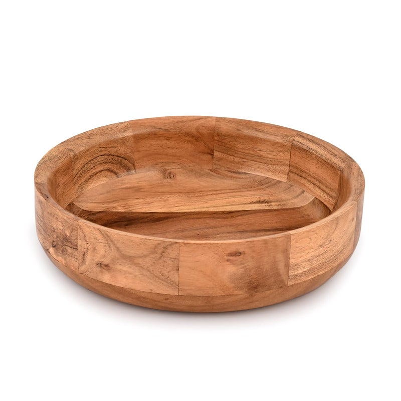 Kaizen Casa Wooden Round Shaped Serving Bowl For FruitDessert Platter Tray Dish Kitchen Dining FruitDessertSnack