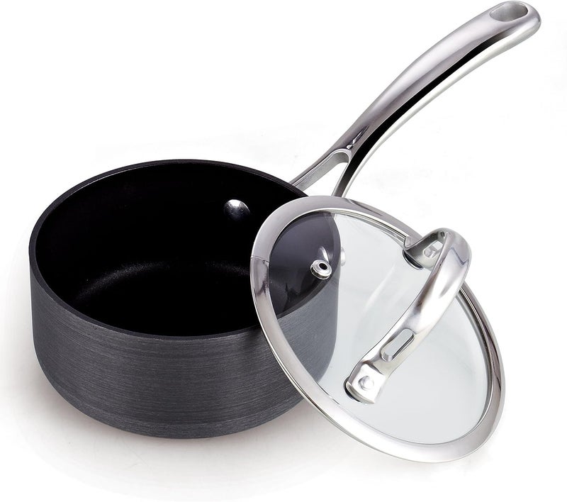 Cooks Standard 1Quart Saucepan Hard Anodized Nonstick with Glass Lid Cooking Sauce pot Milk Pan Black