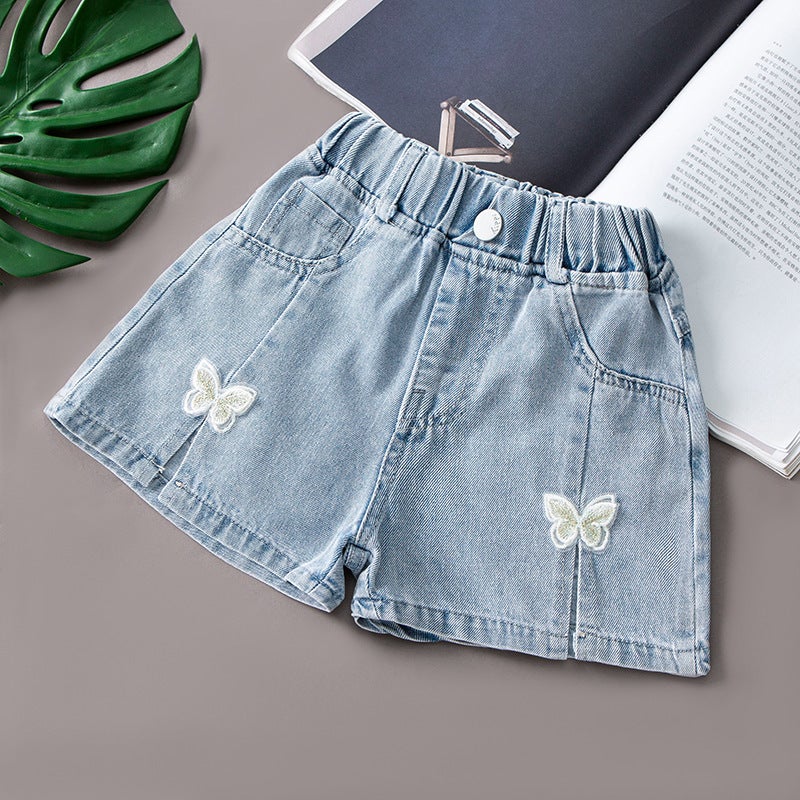 New Girls' Denim Shorts Summer Middle And Large Children'S Thin Western Style Outer Wear Baby Children'S Wear Women'S Fashion - Image 1