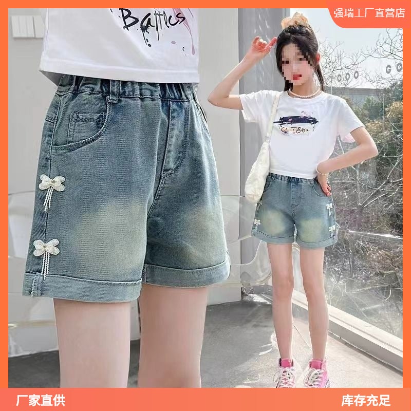 New Girls' Denim Shorts Summer Middle And Large Children'S Thin Western Style Outer Wear Baby Children'S Wear Women'S Fashion - Image 3