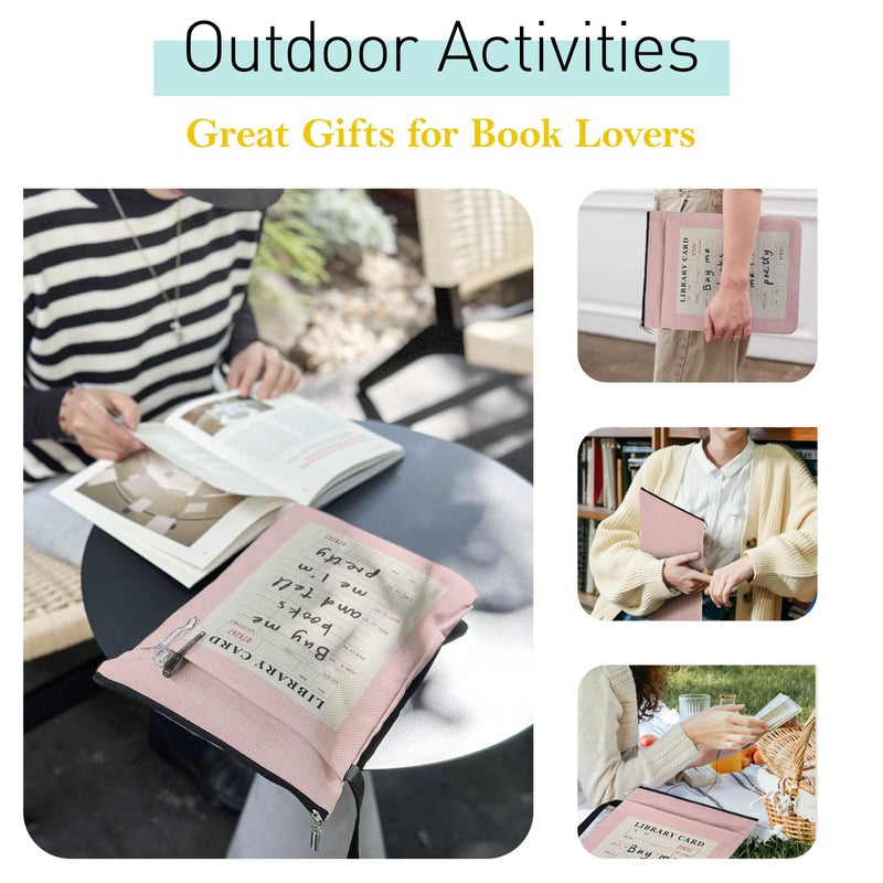 YAANUNULU Buy Me Books and Tell Me I'm Pretty Book Sleeve for Librarian, Book Lovers Bookish Group Club Gifts for Women, Book Cover with Zipper and Handle for Paperbacks 9 x 12 Inch - Image 5