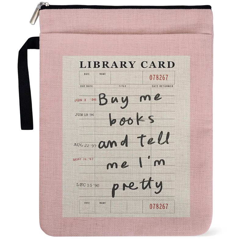 YAANUNULU Buy Me Books and Tell Me I'm Pretty Book Sleeve for Librarian, Book Lovers Bookish Group Club Gifts for Women, Book Cover with Zipper and Handle for Paperbacks 9 x 12 Inch - Image 1
