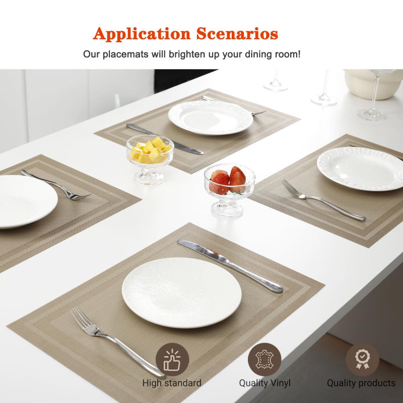 Bxzandya Placemats Set of 8,Washable,Heat and Stain Resistant Indoor/Outdoor Place mats,Vinyl Woven Non Slip Table Mats for Restaurant Table Protection,PVC Placemats(Beige,8PCS) - Image 2