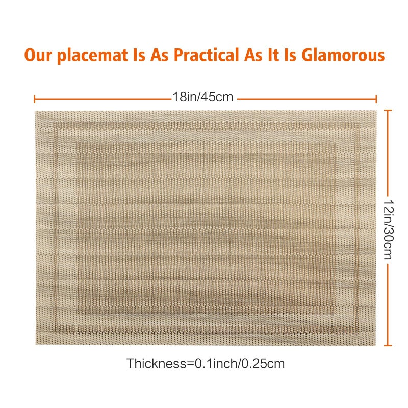 Bxzandya Placemats Set of 8,Washable,Heat and Stain Resistant Indoor/Outdoor Place mats,Vinyl Woven Non Slip Table Mats for Restaurant Table Protection,PVC Placemats(Beige,8PCS) - Image 5