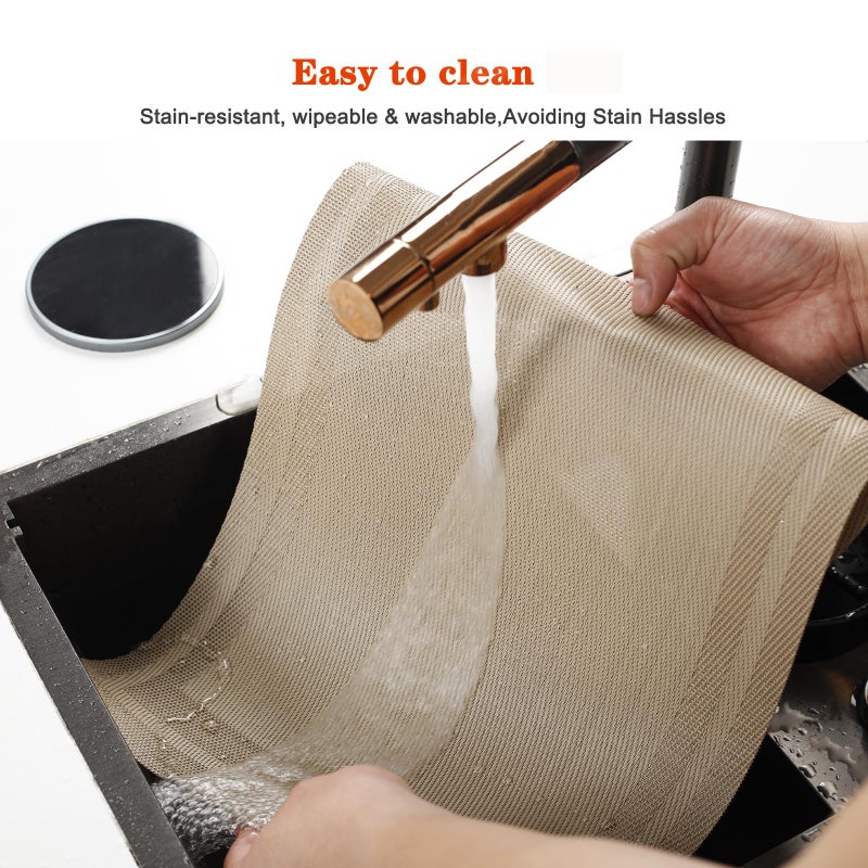 Bxzandya Placemats Set of 8,Washable,Heat and Stain Resistant Indoor/Outdoor Place mats,Vinyl Woven Non Slip Table Mats for Restaurant Table Protection,PVC Placemats(Beige,8PCS) - Image 3
