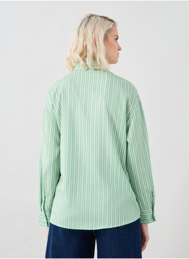 Take Two Take Two Stripes Mandarin Collar Buttoned Blouse  - Image 4
