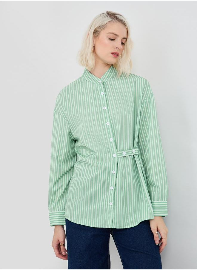 Take Two Take Two Stripes Mandarin Collar Buttoned Blouse  - Image 1