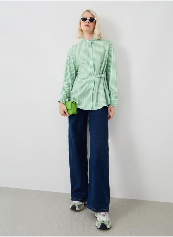 Take Two Take Two Stripes Mandarin Collar Buttoned Blouse  - Image 2