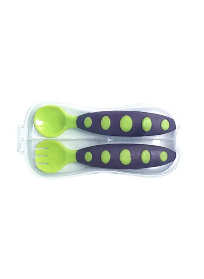 True Plastic Fork and Spoon Set in a Box – Green & Purple - Image 2