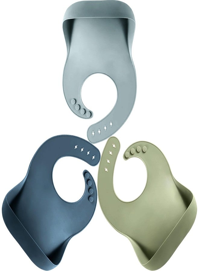 Tiny Marvels Silicone Baby Bibs Set of 3, Adjustable & Dishwasher Safe, Easy Clean Toddler Bibs with Food Catcher Pocket - Image 1
