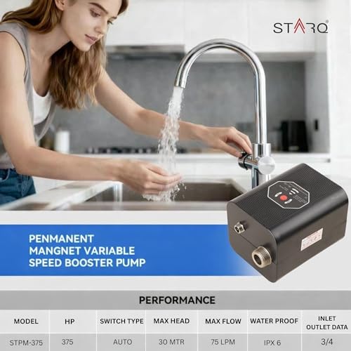 STARQ STPM-375 Inline Automatic Water Pressure Booster & Circulation Pump with PMDC Motor 375W Max Flow 75 LPM Max Head 30m for Hot Water Circulation RO Shower,Geyser,Washing Machine,Dishwasher - Image 5