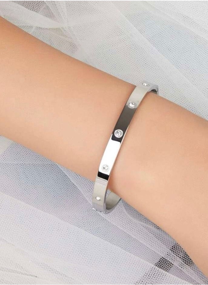 sixtyfour Elegant Silver Stainless Steel Bracelet For Women  - Image 1