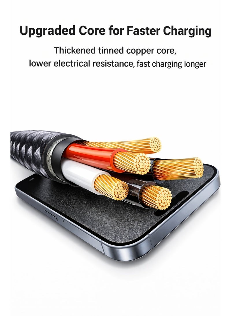 ماس كابل USB-C مزدوج (2 في 1) من نوع USB-C إلى USB-C و Lightning، بطول 1.2 متر، يدعم الشحن السريع ونقل البيانات لأجهزة USB-C، سلك نايلون مضفر متين، متوافق مع أجهزة MacBook و Samsung Galaxy وغيرها، أسود، ضمان محلي لمدة عام - Image 3