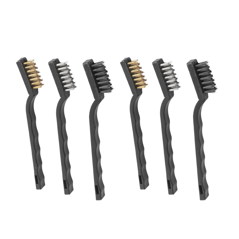 Wire Brushes Set 6 Pcs with Curved Handle, Nylon Copper Stainless Steel Cleaning Brush Kit for Rust Paint Dirt Removal, Metal Grill Kitchen Workshop Tools - Image 1
