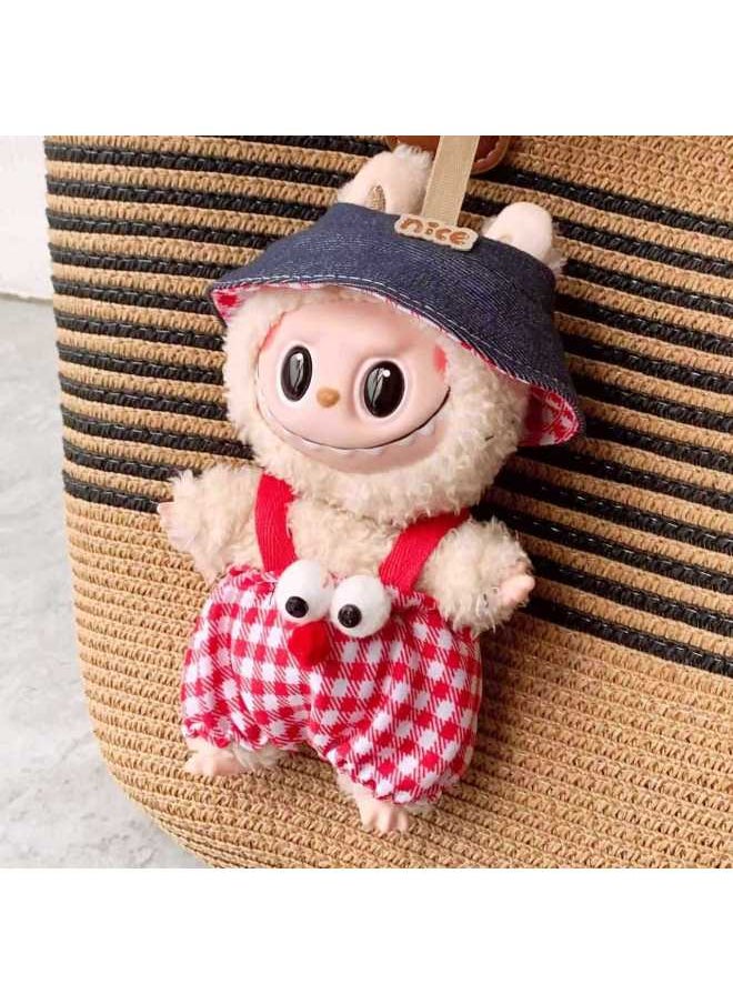 17cm Vinyl Plush Pendant Labubu Doll Blind Box Labubu Clothes Vest Hat Strap Pants Cute Toy-Specification:(☆＿ 17cm Labu Cloth Replacement (only Clothes) ︎^*)-Colour:( ☆ ＿red Pants ➕ Head Flower ︹^*)  - Image 3