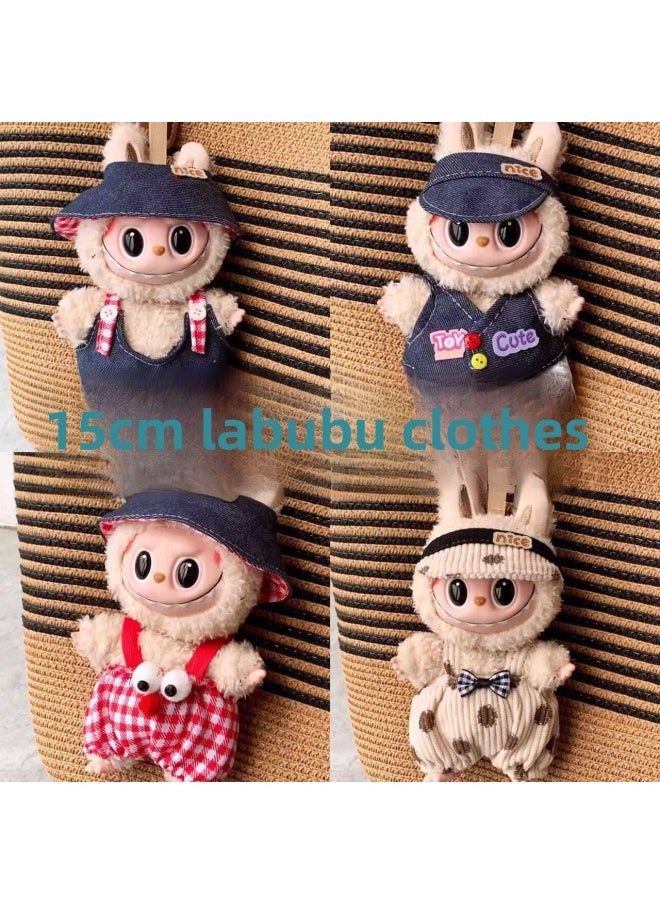 17cm Vinyl Plush Pendant Labubu Doll Blind Box Labubu Clothes Vest Hat Strap Pants Cute Toy-Specification:(☆＿ 17cm Labu Cloth Replacement (only Clothes) ︎^*)-Colour:( ☆ ＿red Pants ➕ Head Flower ︹^*)  - Image 2