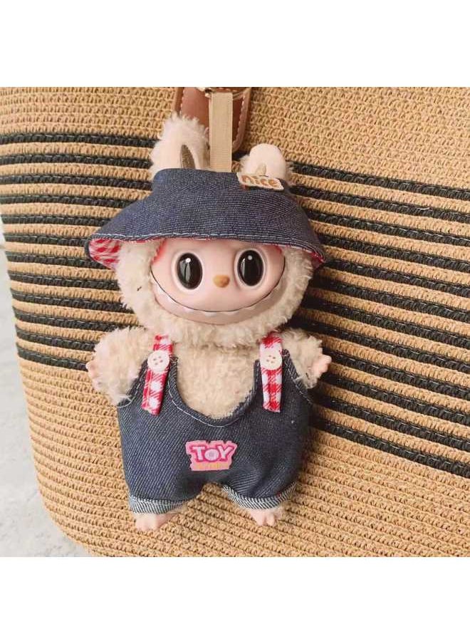 17cm Vinyl Plush Pendant Labubu Doll Blind Box Labubu Clothes Vest Hat Strap Pants Cute Toy-Specification:(☆＿ 17cm Labu Cloth Replacement (only Clothes) ︎^*)-Colour:( ☆ ＿red Pants ➕ Head Flower ︹^*)  - Image 5