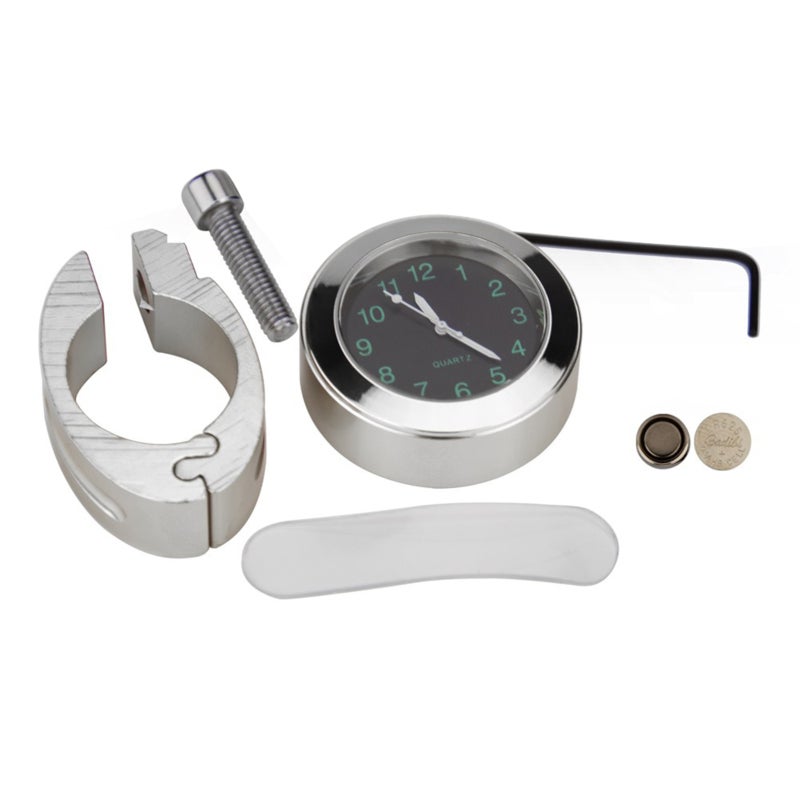 Motorcycle Handlebar Watch: Silver T6063 Aluminum Alloy - IP67 Waterproof Night Vision Handlebar Clock for Motorcycles, Scooters, Bicycles With 22-25mm Handlebars - Image 1