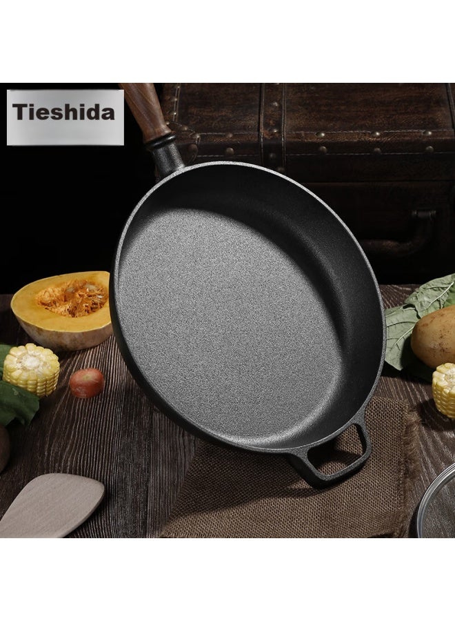 Telssida Thick Cast Iron Skillet, Uncoated Iron Non-stick Pan For Stir-frying, Frying Eggs, Pancakes, Steak, Versatile Cooking Pan - Image 1
