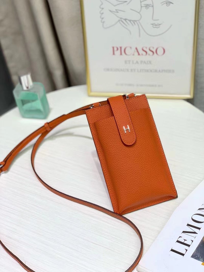 Top Layer Cowhide Mobile Phone Bag Fashionable Litchi Pattern Genuine Leather Women'S Small Bag Shoulder Crossbody Bag Mobile Phone Bag - Image 1