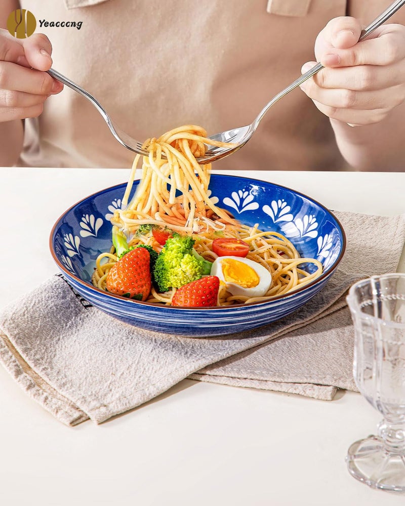 Yeacccng Bohemian Pasta Bowls Set of 6, 8.5 Inch 35 Oz Ceramic Serving Bowls, Brown Color Block Design, Lead-Free Cadmium-Free, Dishwasher Microwave Oven Safe, Scratch-Resistant Salad Soup Bowls - Image 3
