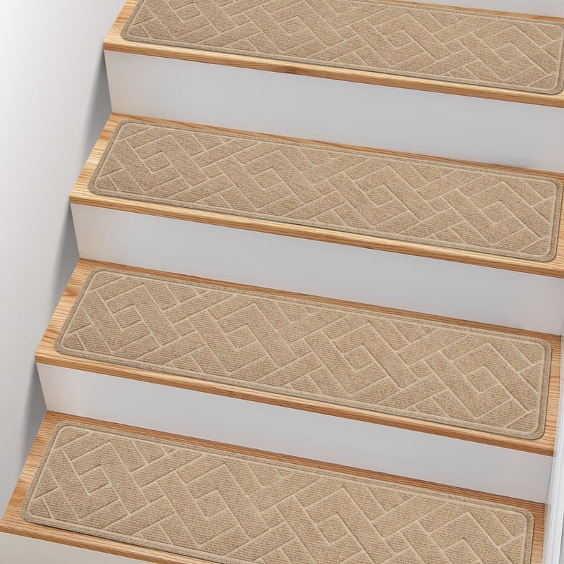 PATTENGO Non Slip Stair Treads for Wooden Steps,15 Pack 8" X 30" Stairs Carpet Treads Indoor with Reusable Peel and Stick Adhesive for Kids Elders and Pets,Polyester TPR Backing - Image 1