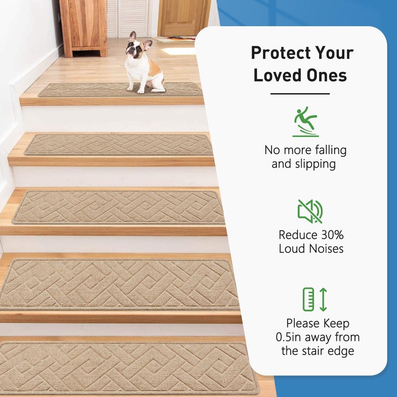 PATTENGO Non Slip Stair Treads for Wooden Steps,15 Pack 8" X 30" Stairs Carpet Treads Indoor with Reusable Peel and Stick Adhesive for Kids Elders and Pets,Polyester TPR Backing - Image 2
