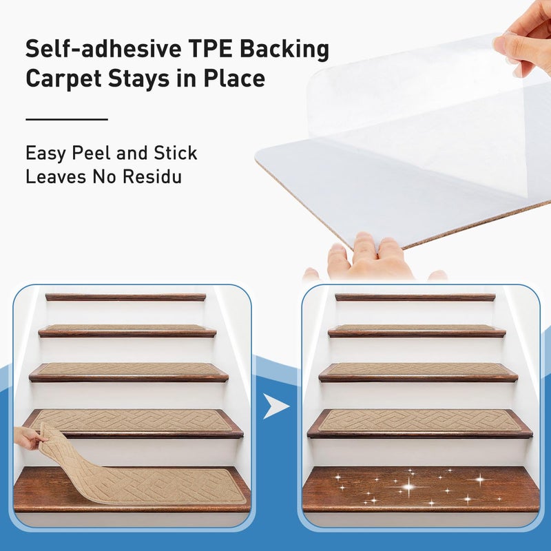 PATTENGO Non Slip Stair Treads for Wooden Steps,15 Pack 8" X 30" Stairs Carpet Treads Indoor with Reusable Peel and Stick Adhesive for Kids Elders and Pets,Polyester TPR Backing - Image 5