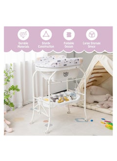 MUMS PLANET 2 in 1 Portable Changing Table for Baby and Baby Bathtub from MUMS PLANET, Foldable Baby Changing Table with Storage, Diaper Changing Station for Nursery, Small Infant Changing Table with Wheels & 3-Level Adjustable Height  - Image 3