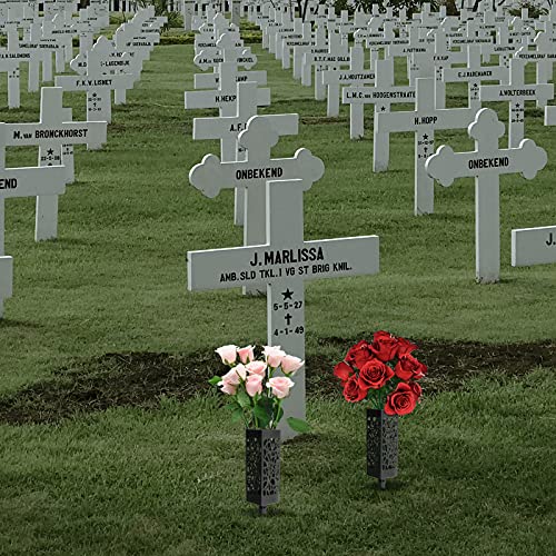 Wehhbtye 2 Pack 12 inch Memorial Cemetery Floral Holder Decoration-Plastic Floral Vase Cones with Long Spike Stake and Drainage Holes for Gravestone Grave Yard Ground Outdoor Flower Marker - Image 5