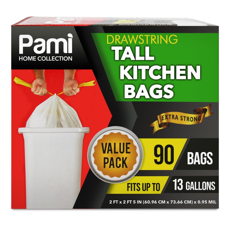 PAMI أكياس قمامة بيضاء بسحاب 13 جالون من بامي - عبوة 90 - أكياس بلاستيكية قوية إضافية - Image 3
