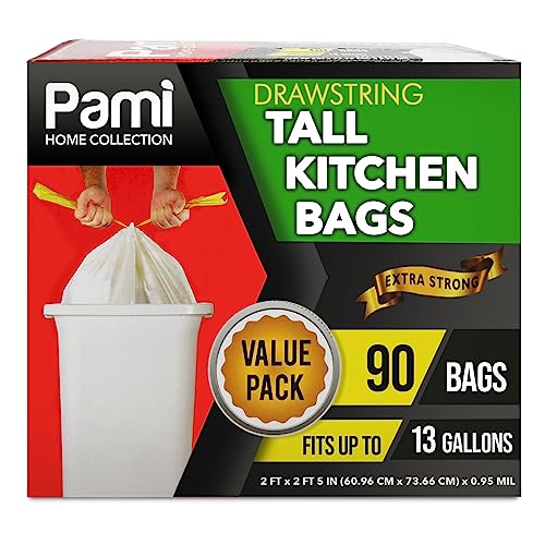 PAMI أكياس قمامة بيضاء بسحاب 13 جالون من بامي - عبوة 90 - أكياس بلاستيكية قوية إضافية - Image 2