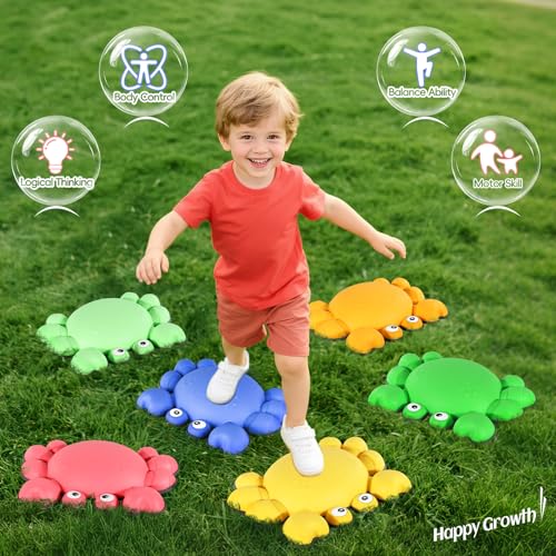 TOPNEW Crab Balance Stepping Stones for Kids 6PCS NonSlip Jumping Step Stones Toddler Floor River Stones Balance Blocks for Kids Coordination Motor Skills Indoor Outdoor Play Sensory Toys Pastel Color - Image 5