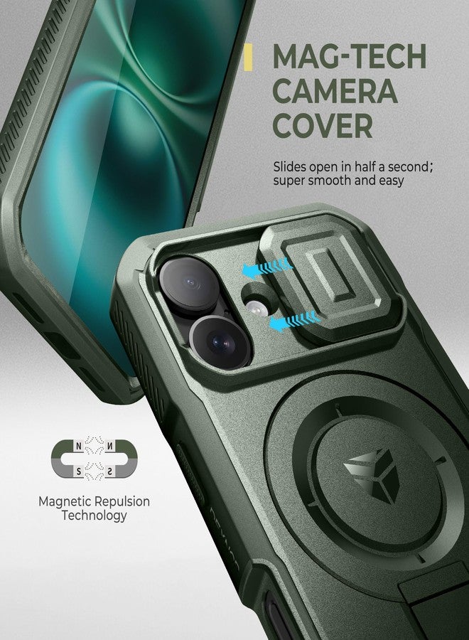 Dexnor for iPhone 16 Case with Slide Camera Cover & Adjustable Kickstand & Built-in Screen Protector,Compatible With MagSafe Shockproof Bumper Cases Heavy-duty Magnetic Protective Cover,Army Green - Image 4