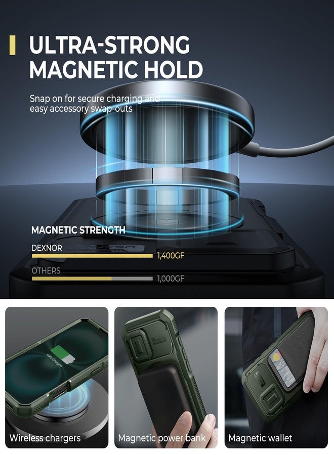 Dexnor for iPhone 16 Case with Slide Camera Cover & Adjustable Kickstand & Built-in Screen Protector,Compatible With MagSafe Shockproof Bumper Cases Heavy-duty Magnetic Protective Cover,Army Green - Image 3