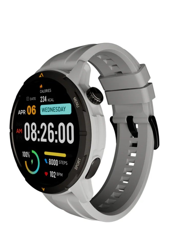 AGM ساعة AGM Legion الذكية المقاومه للصدمات وحجم 46 مم، شاشة AMOLED، مقاومة للماء حتى50 متر 5ATM، مقياس ارتفاع وبوصلة، مكالمات بلوتوث، أكثر من 100 وضع رياضي، مراقبة الصحة، وبطارية طويلة العمر –رمادي - Image 1