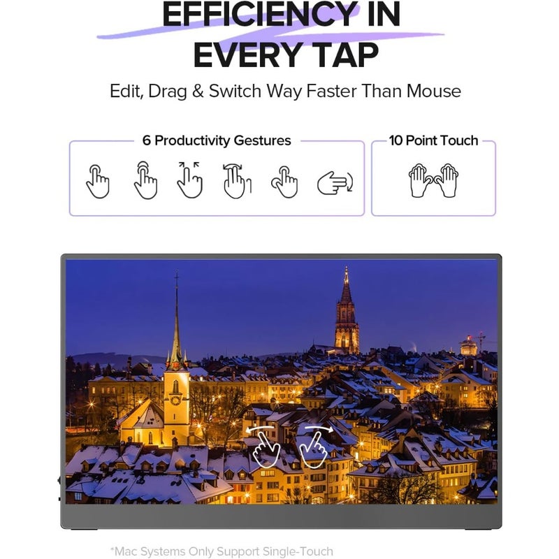 15.6 Touchscreen Portable Monitor FHD 1080P IPS Display with 125 sRGB 10-Point Touch USB-C HDMI Connectivity Ultra-Thin Travel Monitor with Smart Case VESA Mount Compatible with Laptop, PC, Game Consoles - Image 4