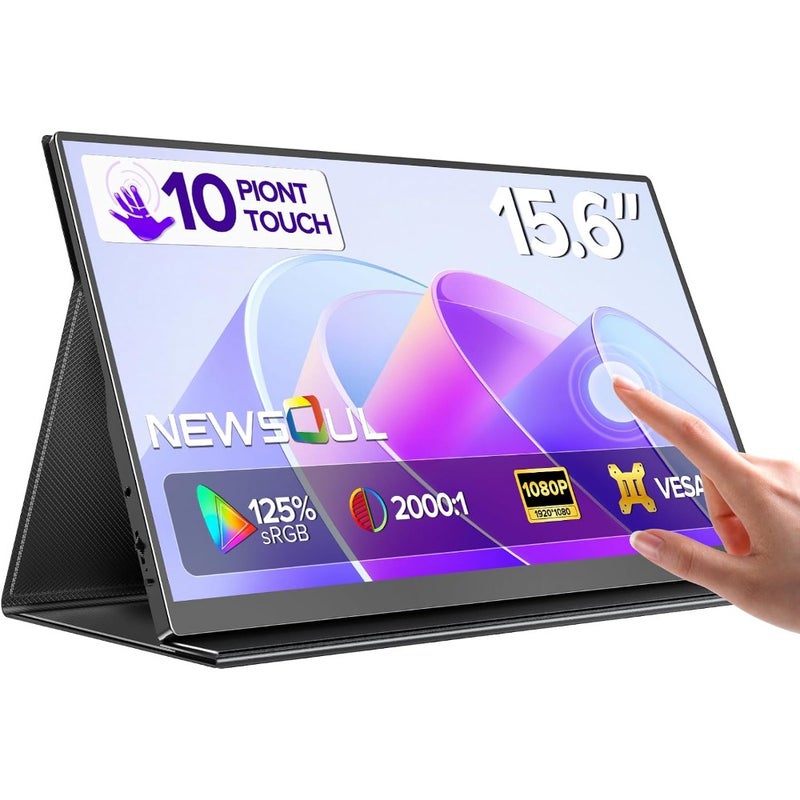 15.6 Touchscreen Portable Monitor FHD 1080P IPS Display with 125 sRGB 10-Point Touch USB-C HDMI Connectivity Ultra-Thin Travel Monitor with Smart Case VESA Mount Compatible with Laptop, PC, Game Consoles - Image 1