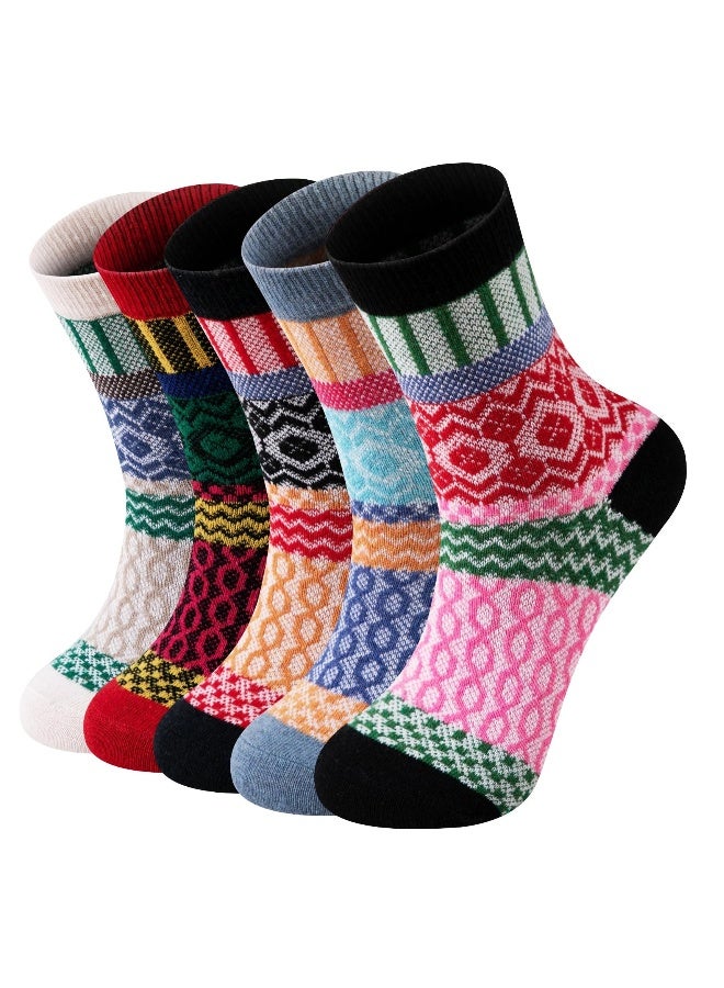 5 Pairs Wool Socks for Women, Womens Wool Socks Winter Socks for men Warm Thick Knit Wool Soft Vintage Casual Crew Socks - Image 1