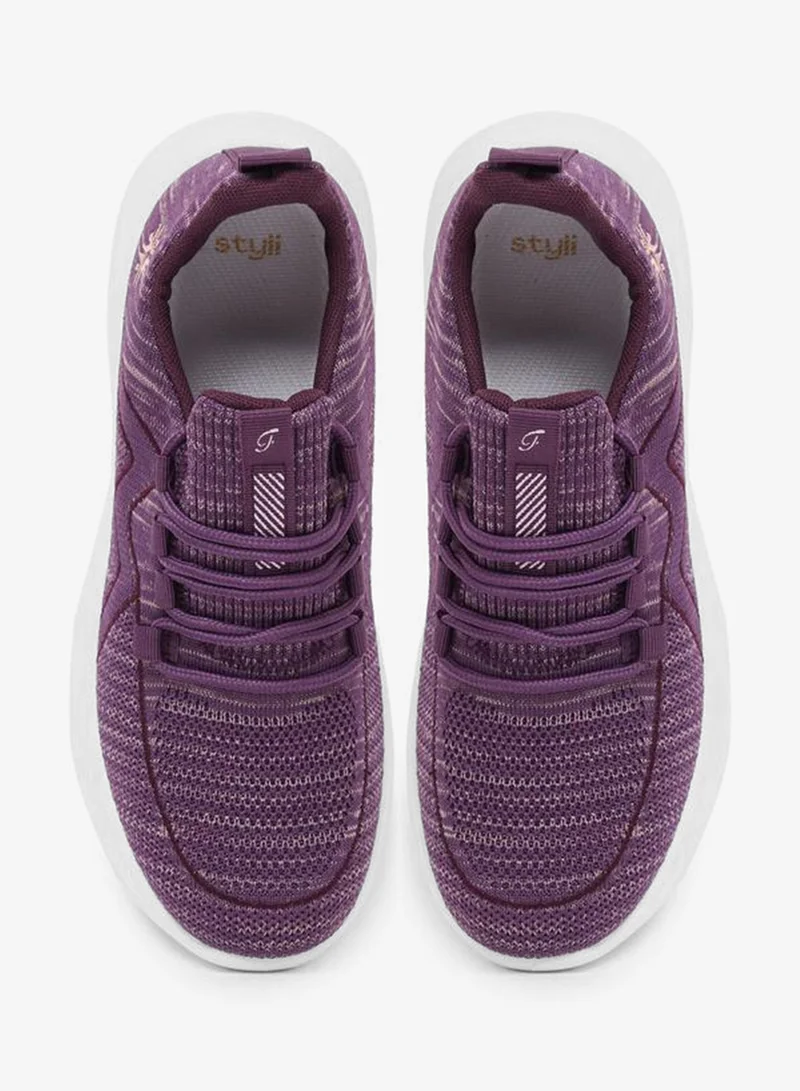 Styli Purple Purple Bungee Lace Knit Sneakers for Women | Best Price UAE